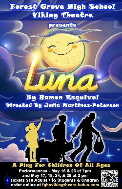 FGHS Theatre presents: Luna blue background with a yellow sun